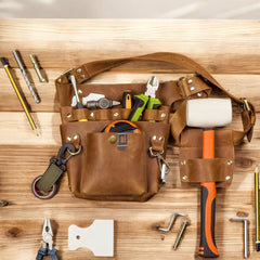 CraftPro Leather Carpenter Belt with multiple tool compartments
