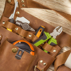 Sleek leather carpenter tool belt with customizable fit