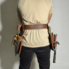 Premium leather drywall work belt with tool pockets