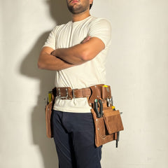 Brown leather construction belt for drywall workers
