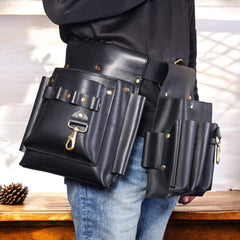 Leather electrician tool belt with multiple pockets