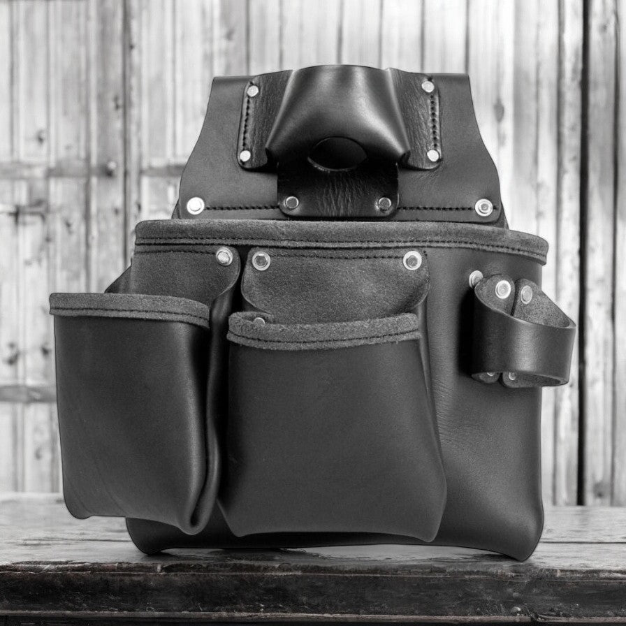 Black Leather 3-Pouch Tool Bag 