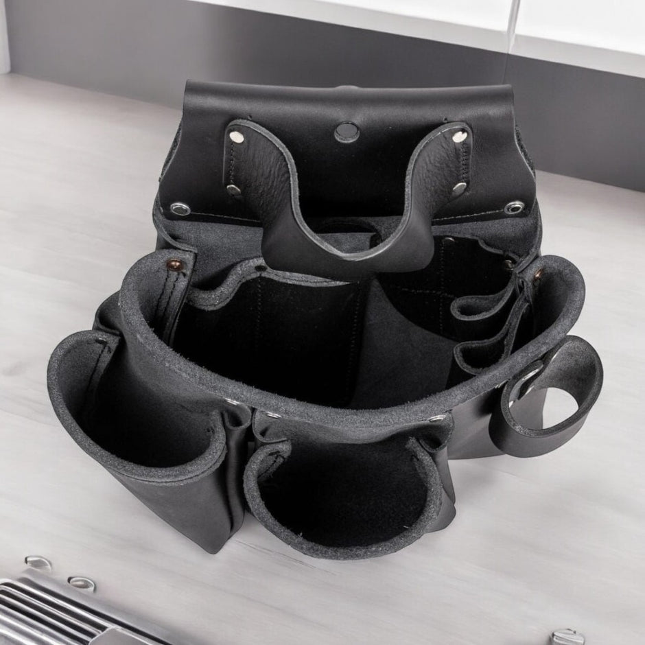 Black Leather 3-Pouch Tool Bag – Bolt Belts