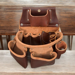 Brown Leather 3-Pouch Tool Bag