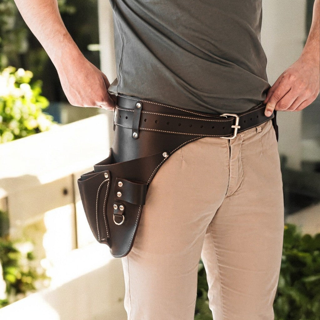 Custom tool pockets on FloraFit leather gardening belt